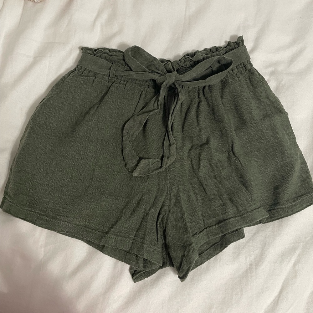 Green Hollister Tie Front Paperbag Shorts